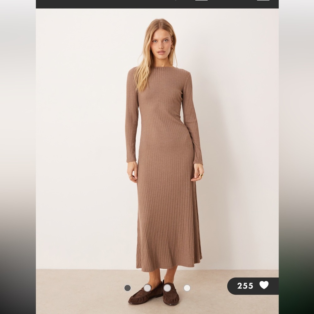 ASOS Ribbed Long Sleeve Maxi Dress - Brown